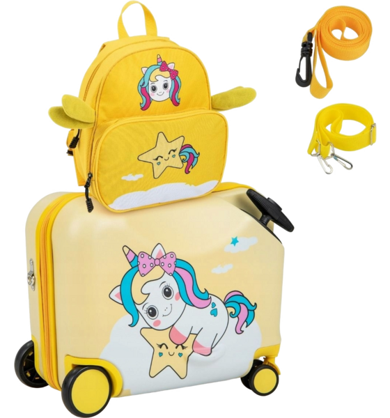 B2X 2-piece Children's Suitcase + Backpack 47 Cm Long Ride-on Suitcase And 30 Cm Wide Backpack Yellow Un på