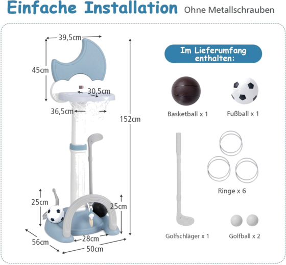 NORTHIX 4 In 1 Children's Basketball Hoop Set With Basketball Football Ring Toss Basketball Stan på