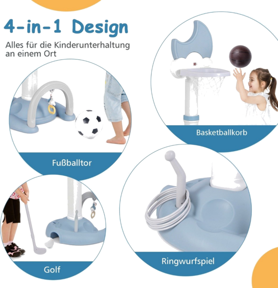 NORTHIX 4 In 1 Children's Basketball Hoop Set With Basketball Football Ring Toss Basketball Stan på