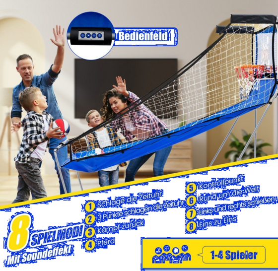 NORTHIX 8 In 1 Basketball Machine With 4 Balls Air Pump 8 Game Modes Arcade Basketball Games Dark Blue på