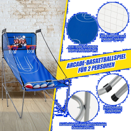NORTHIX 8 In 1 Basketball Machine With 4 Balls Air Pump 8 Game Modes Arcade Basketball Games Dark Blue på