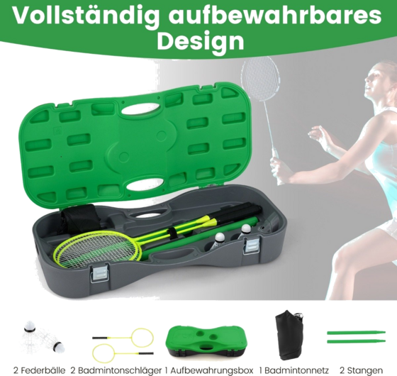 NORTHIX Badminton Net Stand Portable Shuttlecock Game With Rackets Complete Badminton Set Green på