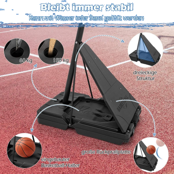 NORTHIX Basketball Stand 150-305 Cm Height-adjustable Basketball Hoop Outdoor With Stand på