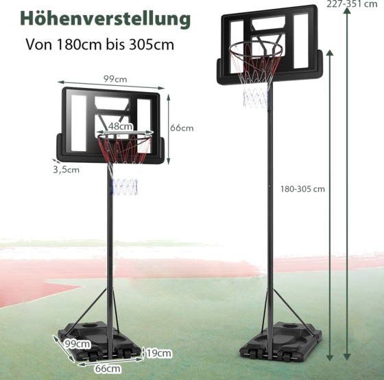 NORTHIX Basketball Stand 180-305 Cm Height Adjustable Basketball Hoop With Stand 2 Wheels Basket System Fo på