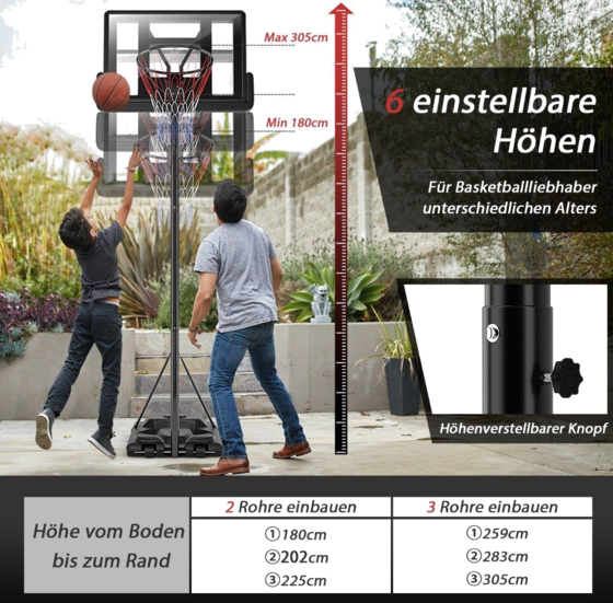 NORTHIX Basketball Stand 180-305 Cm Height Adjustable Basketball Hoop With Stand 2 Wheels Basket System Fo på