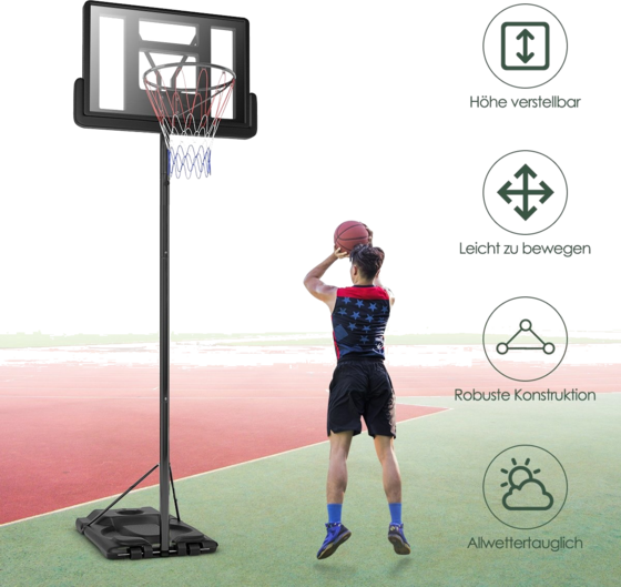 NORTHIX Basketball Stand 180-305 Cm Height Adjustable Basketball Hoop With Stand 2 Wheels Basket System Fo på