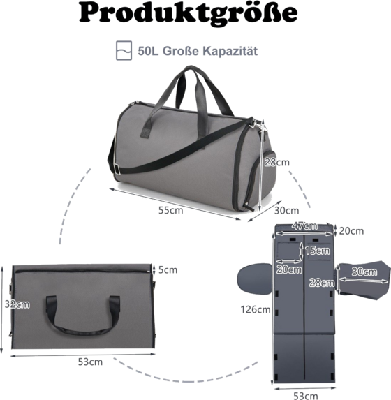 B2X Carry-on Bag With Shoe Compartment Adjustable Shoulder Strap 2-in-1 Hanging Suit Travel Bag Dark G på