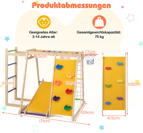 NORTHIX Indoor Jungle Gym Playground With Slide Basketball Hoop på
