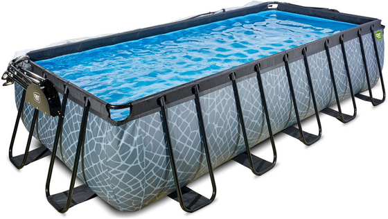 EXIT Stone Pool 540x250x122cm Med Sandfilterpump Och Tak - Grå på