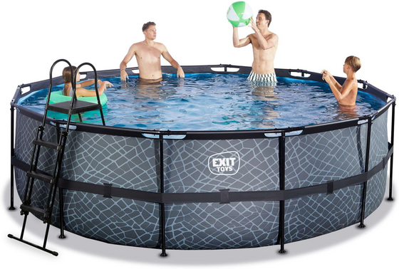 EXIT Stone Pool Ø450x122cm Med Filterpump - Grå på