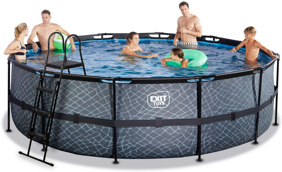 EXIT Stone Pool Ø488x122cm Med Filterpump - Grå på