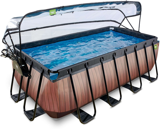 EXIT Wood Pool 400x200x122cm Med Sandfilterpump Och Tak - Brun på