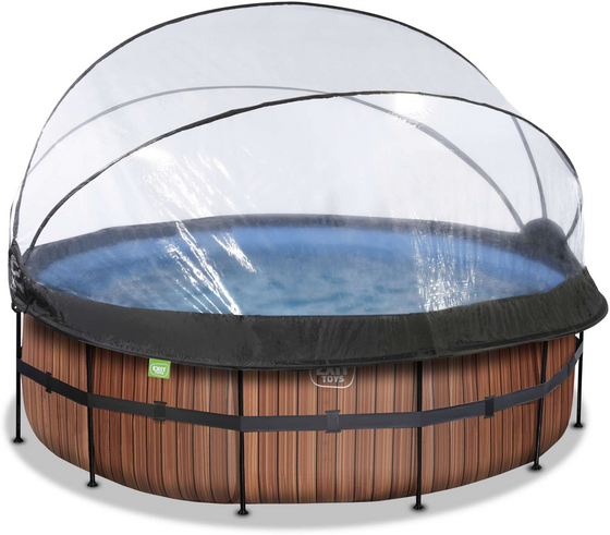 EXIT Wood Pool Ø427x122cm Med Sandfilterpump Och Tak - Brun på