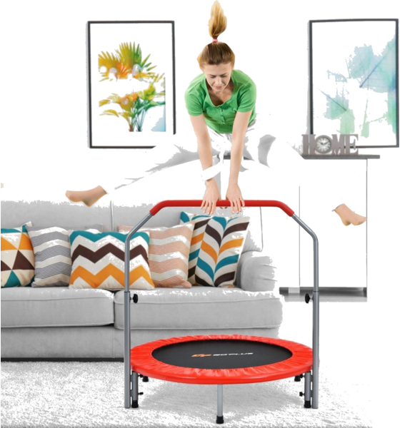 B2X Ø101 Cm Folding Mini Trampoline With Height-adjustable Handle Fitness Trampoline Red på